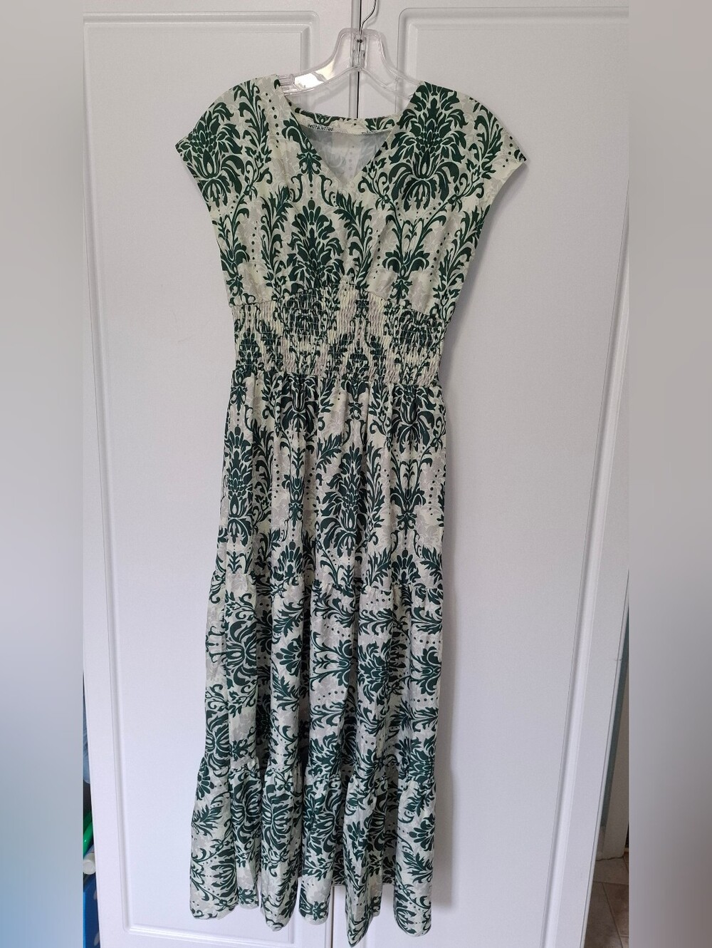 Green and Cream Damask Maxi Dress